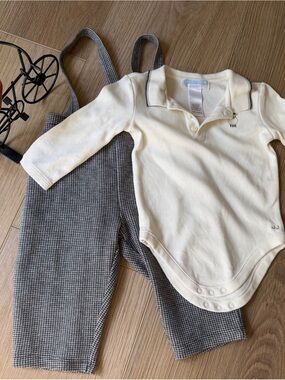 Janie and Jack Cream Polo Bodysuit & overall